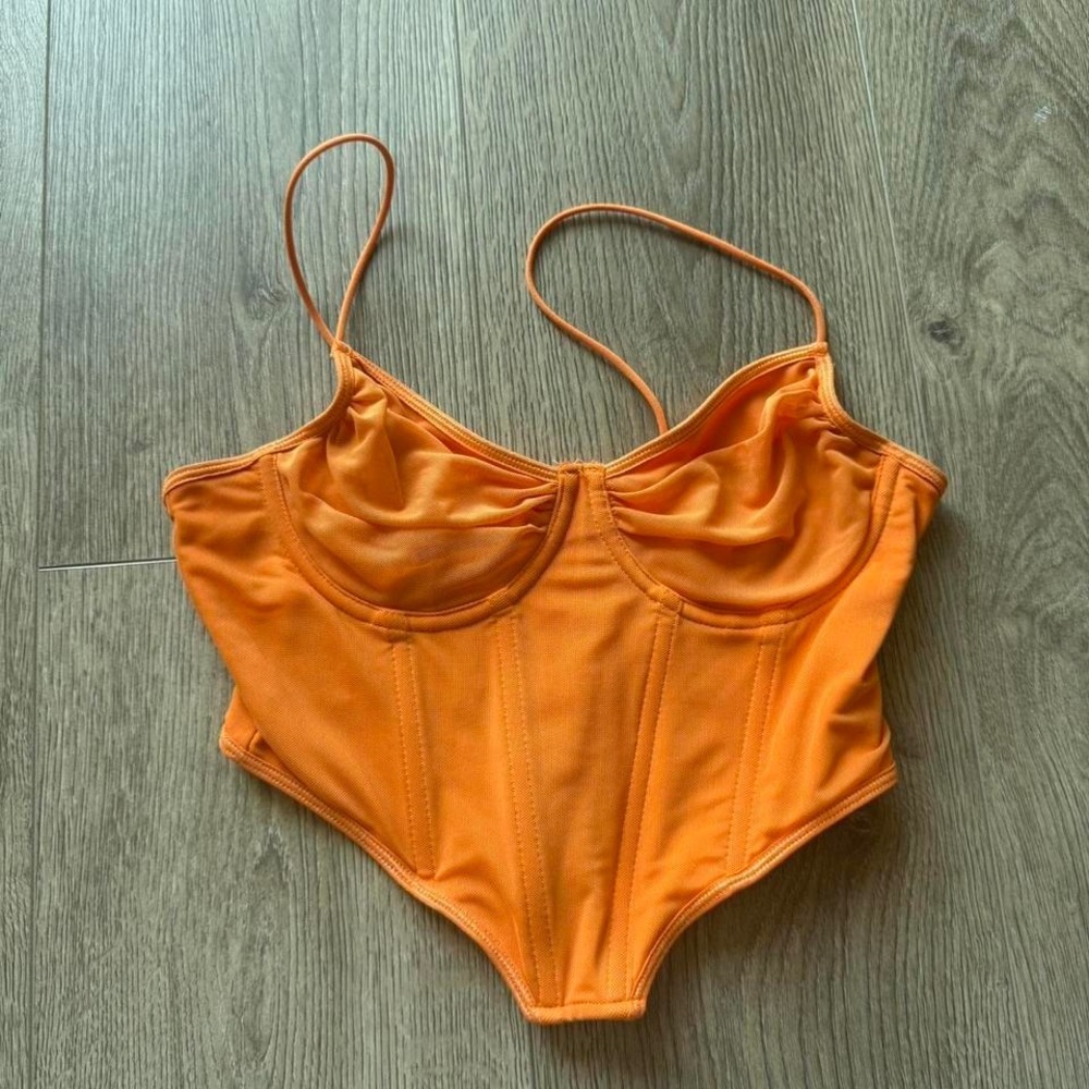 Orange Corset Crop Top Bustier Structured Y2K Streetwear S‎
